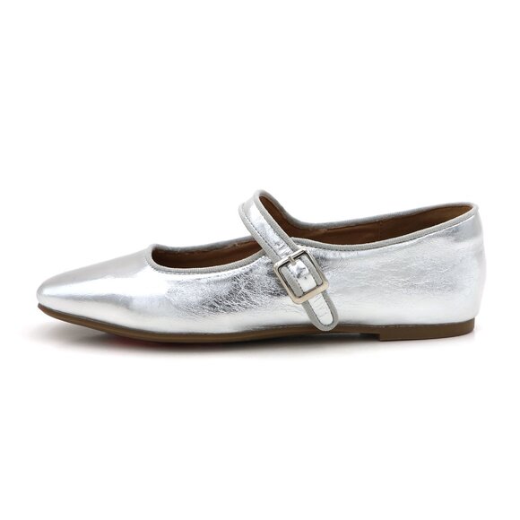 Silver Cushioned Insole Classic Mary Jane Ballet Flat Adjustable Ankle Strap - Picture 9 of 11